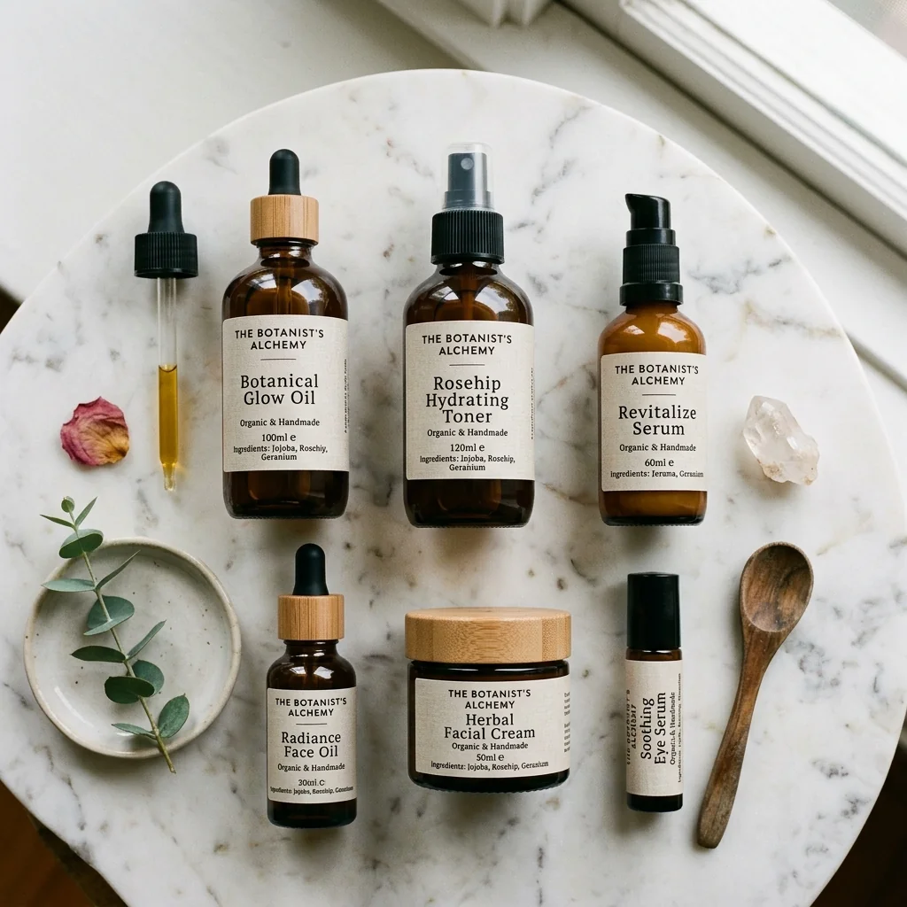 Skincare Bottles Flat Lay